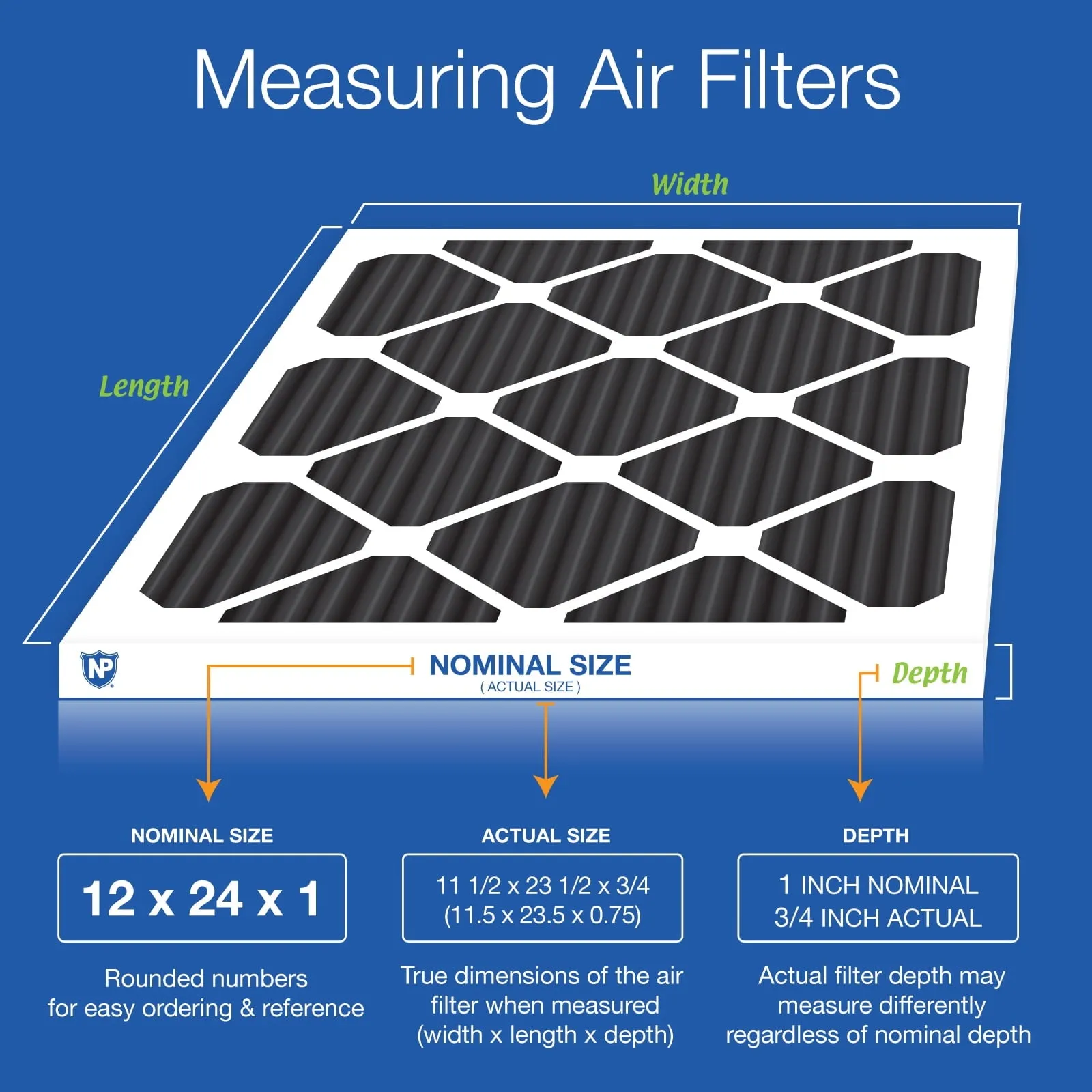 12x24x1 (11_1/2x23_1/2) Pure Carbon Odor Reduction Furnace Air Filters 12 Pack