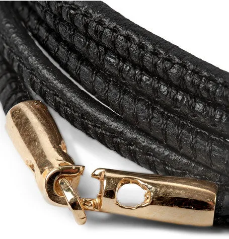 14K Yellow Gold Leather Triple Wrap Bracelet