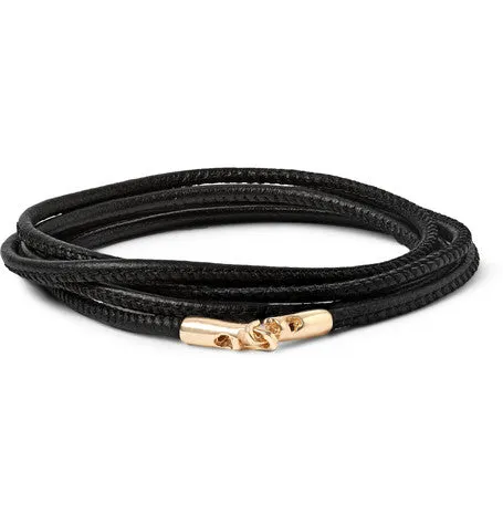 14K Yellow Gold Leather Triple Wrap Bracelet