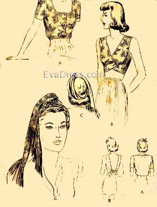 1942 Summer Blouse, Bandeau & Turban B40-2075