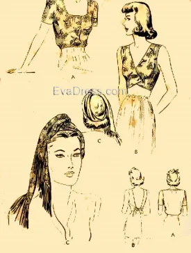 1942 Summer Blouse, Bandeau & Turban B40-2075