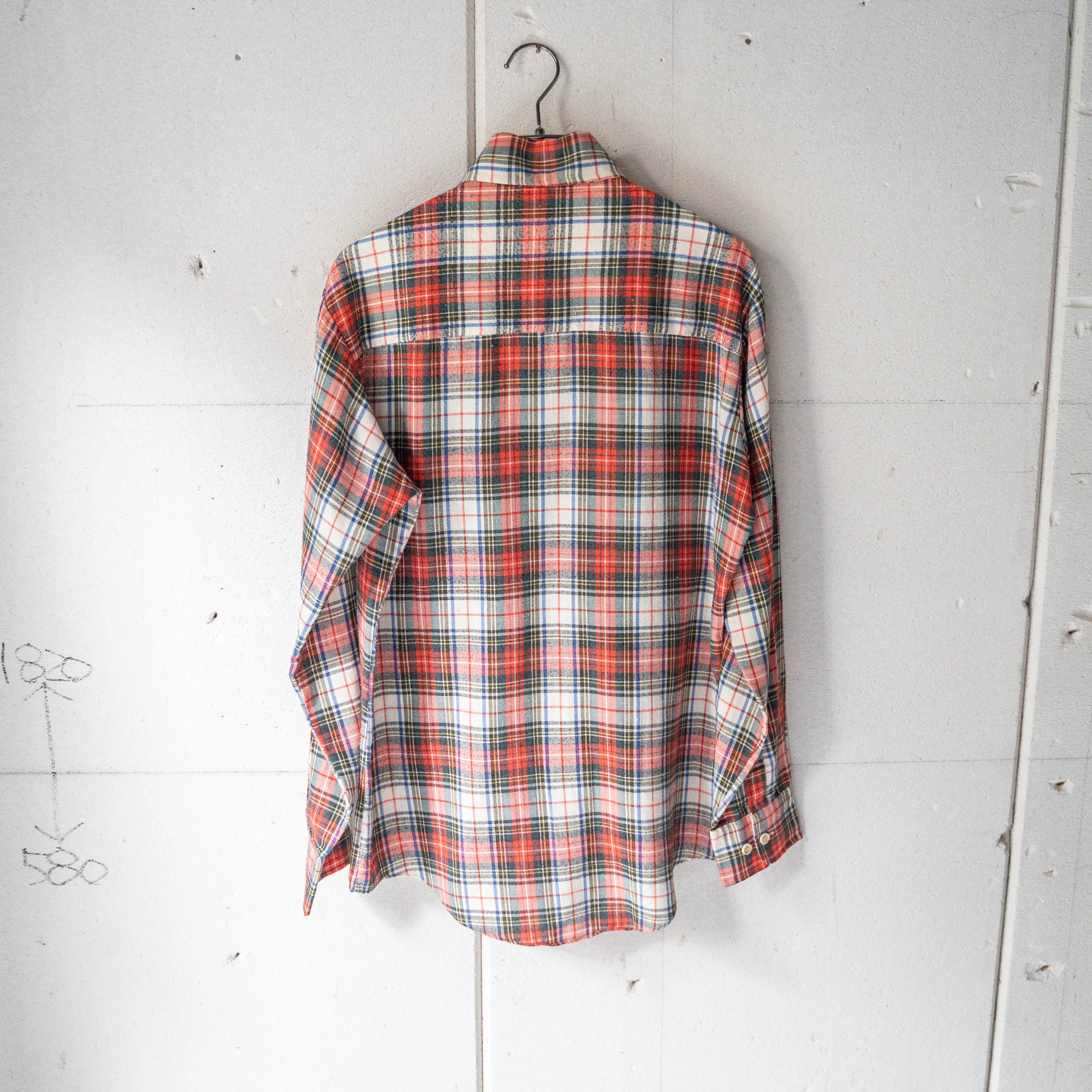 1970s cotton × poly multi color checked shirt　