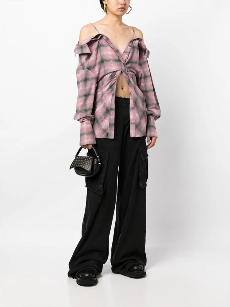 2-ways Checked Twist-detail Shirt