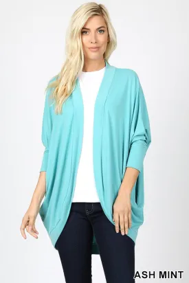 3/4 SLEEVE COCOON WRAP CARDIGAN in ASH MINT