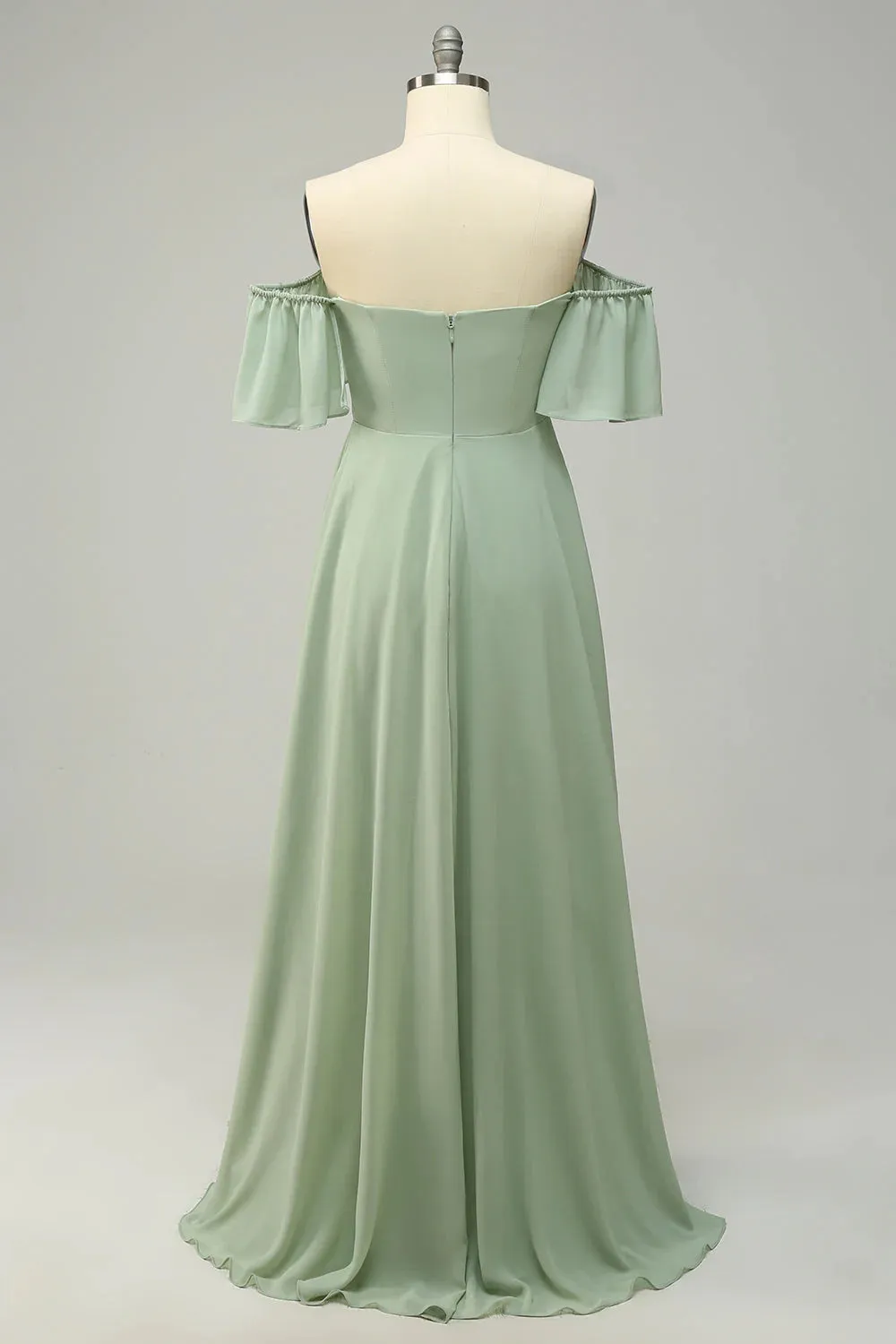 A Line Off the Shoulder Yellow Long Bridesmaid Dress