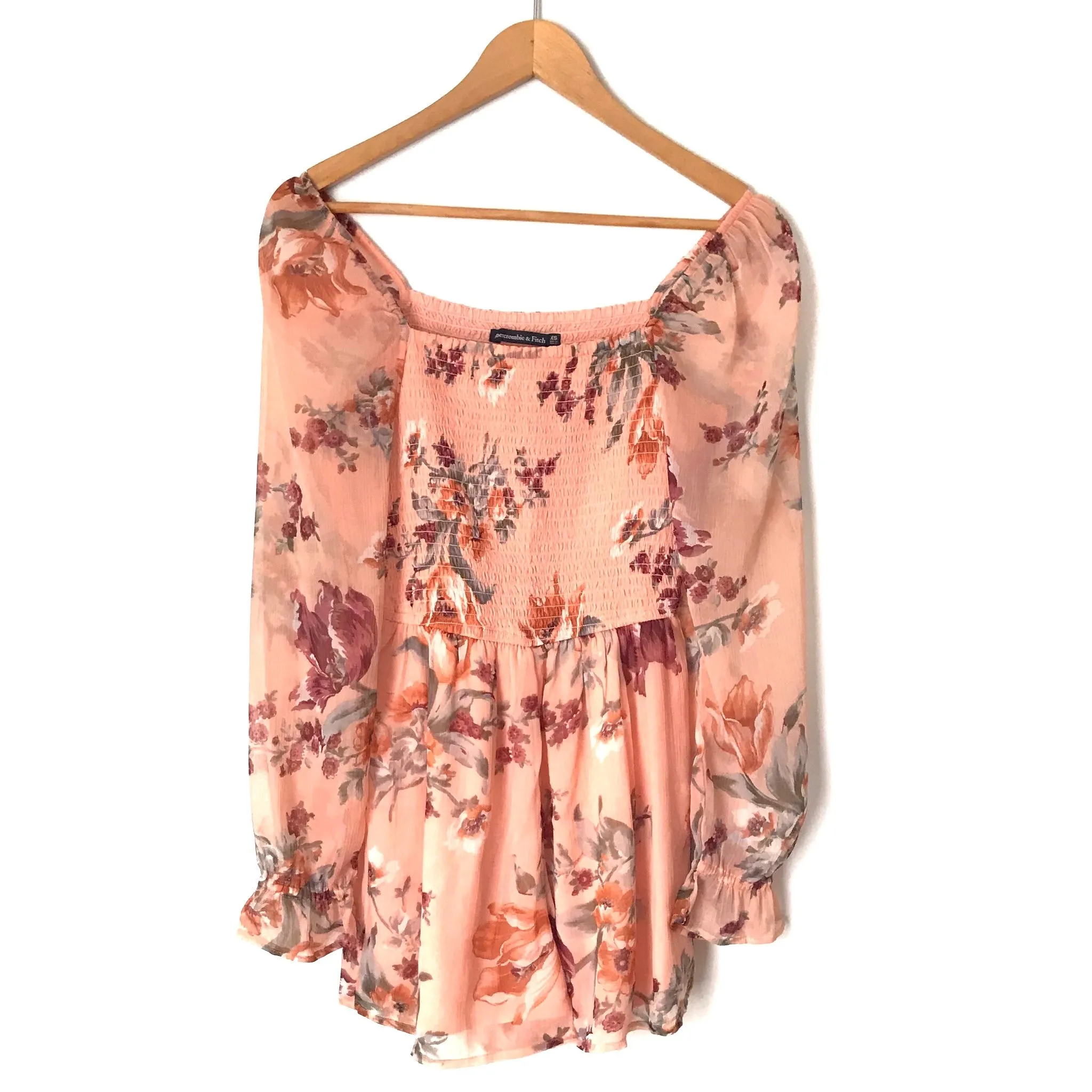 Abercrombie & Fitch Smocked Bodice Floral Off the Shoulder Blouse- Size XS