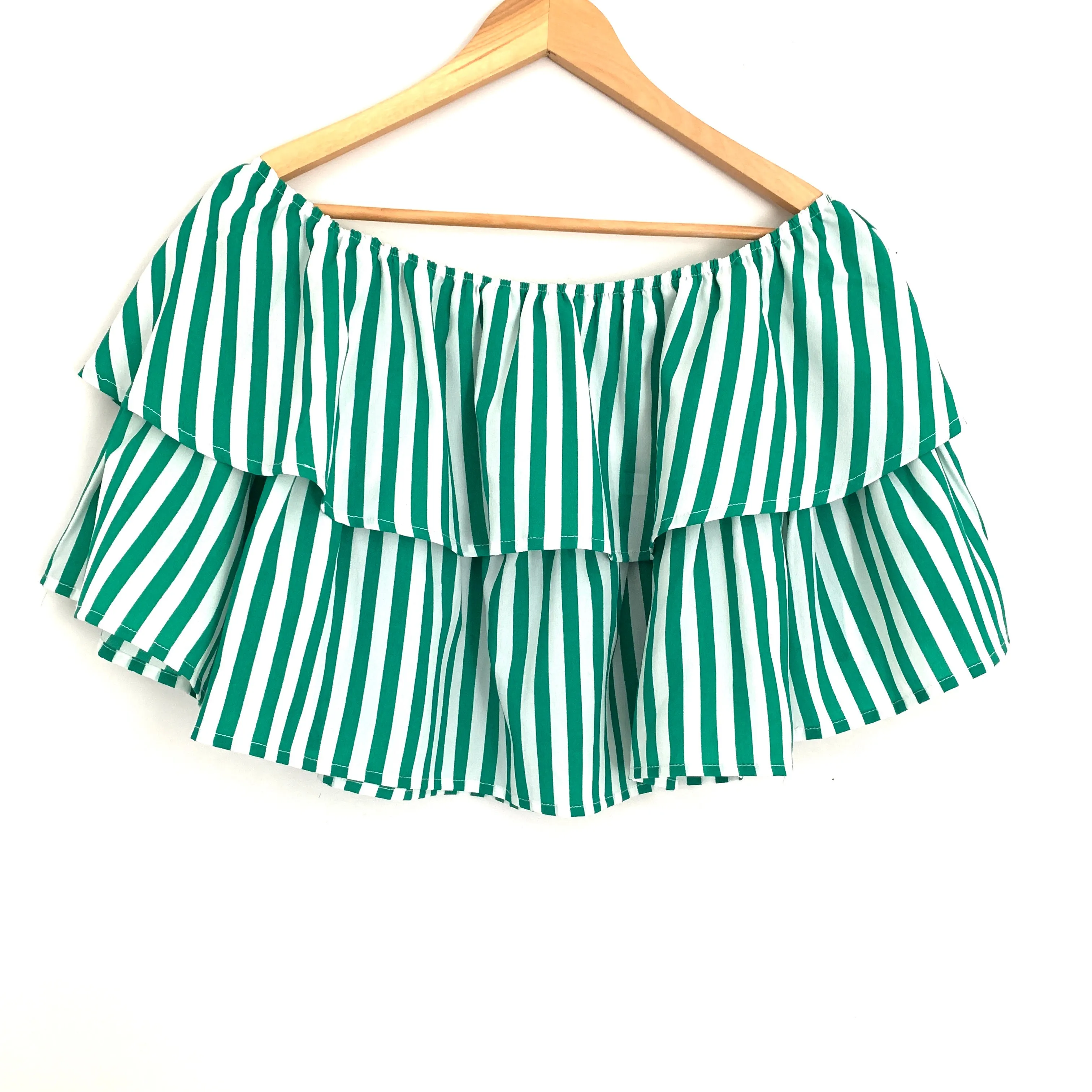 A.Calin by Flying Tomato Green Striped Off the Shoulder Blouse- Size S