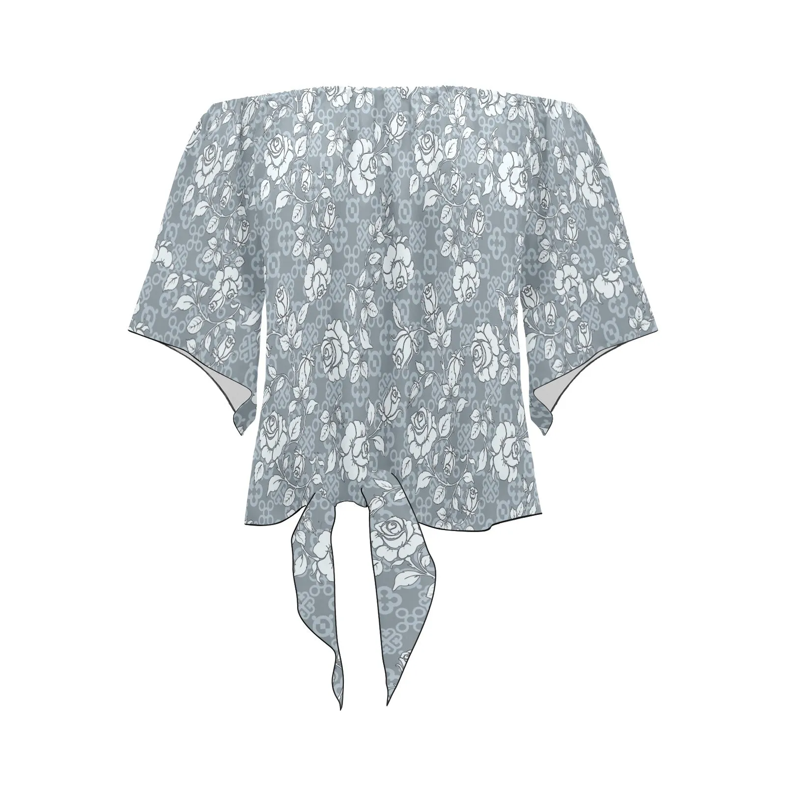 adinkra and roses gray print Off Shoulder Knot Front Blouse (Model T71)