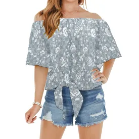 adinkra and roses gray print Off Shoulder Knot Front Blouse (Model T71)