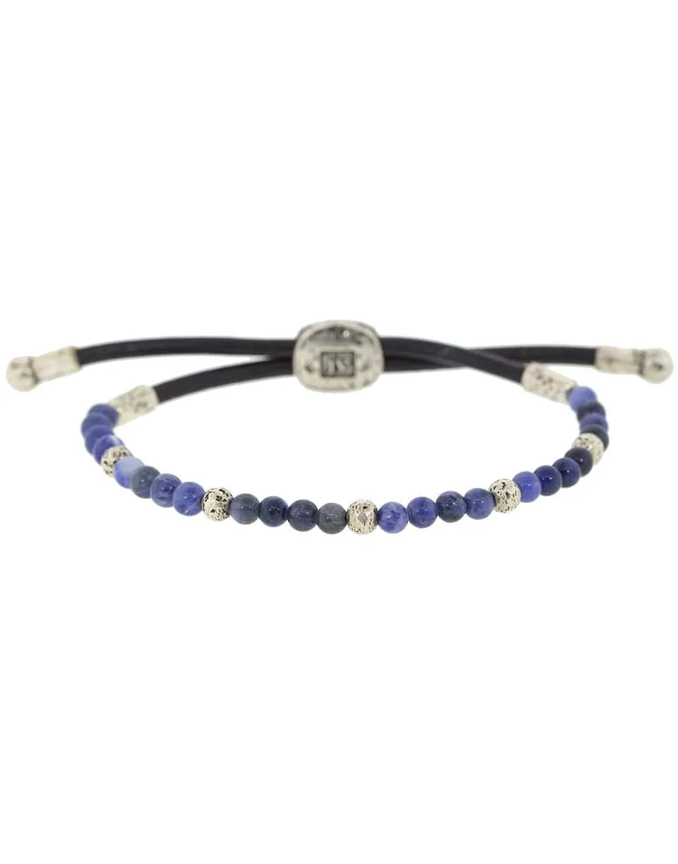 Adjustable Sodalite Sterling Silver and Leather Bead Bracelet