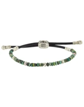 Adjustable Turquoise Sterling Silver and Leather Bead Bracelet