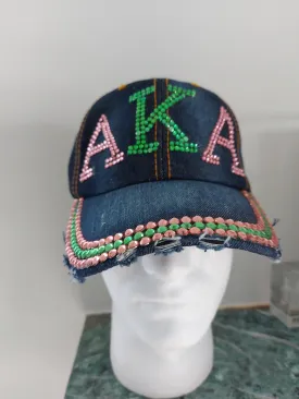 AKA Distressed Denim Bling Cap