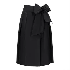 Aleda Belted Taffeta Midi Skirt - Black
