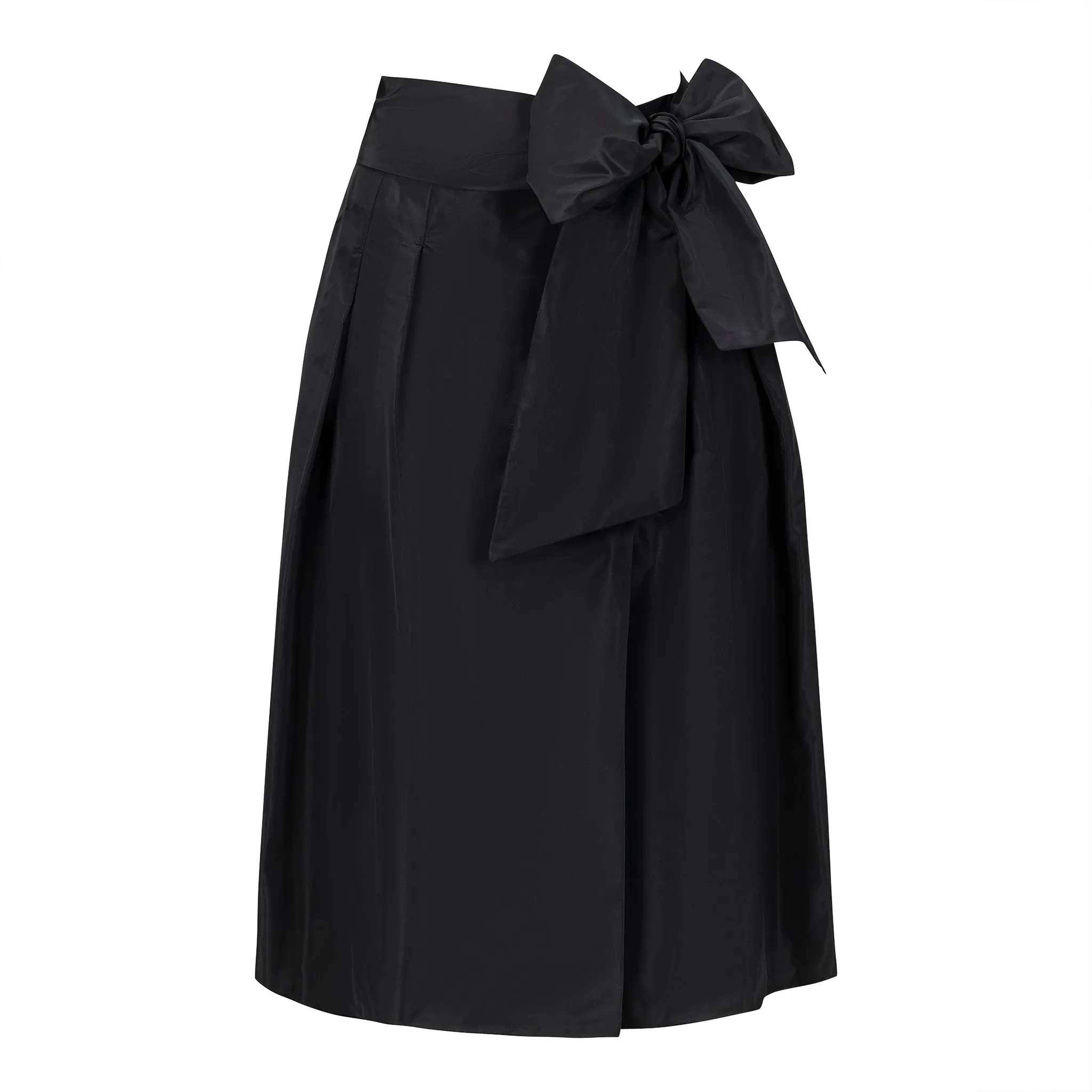 Aleda Belted Taffeta Midi Skirt - Black