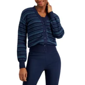 ALFANI Striped Button-Front Cardigan Sweater Large Navy
