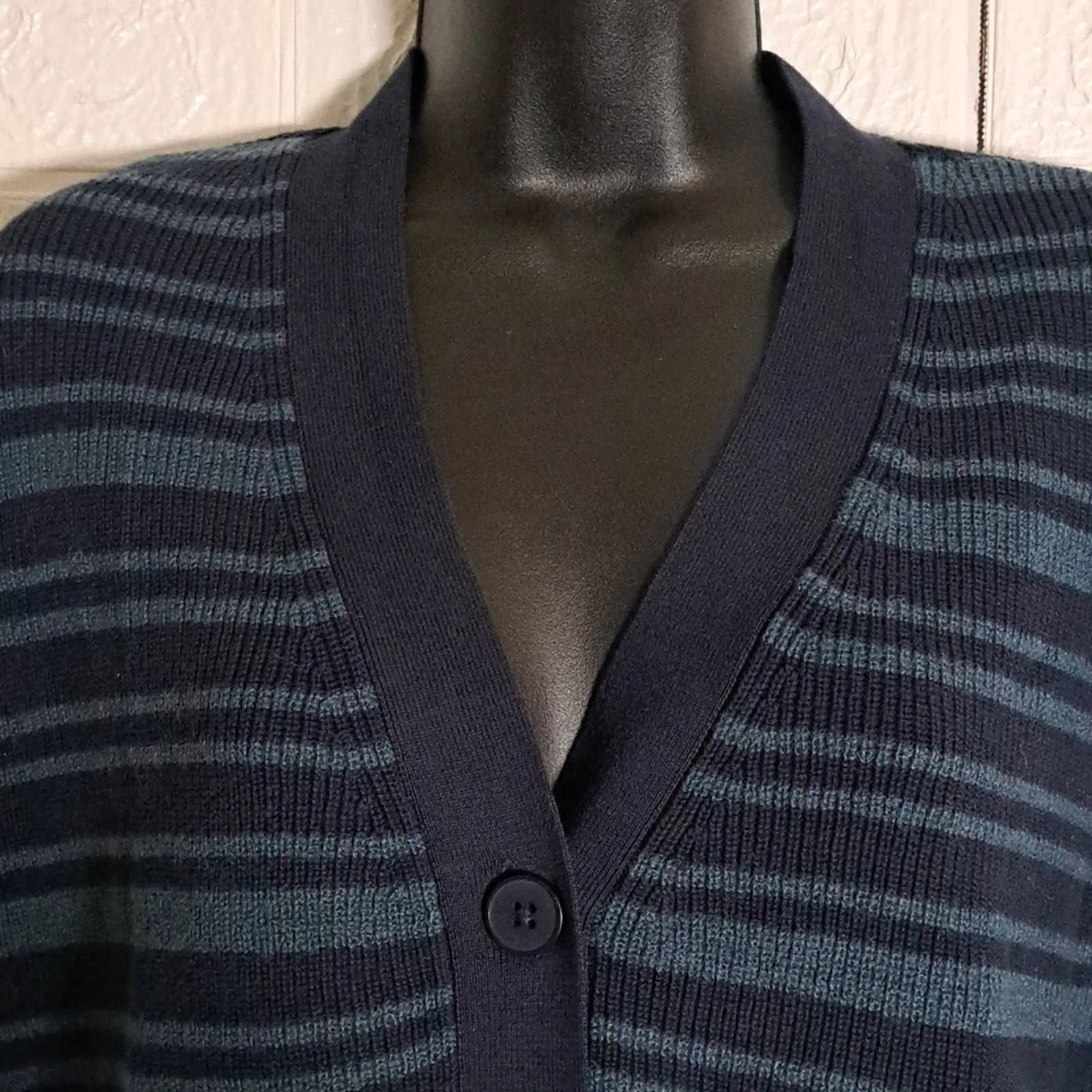 ALFANI Striped Button-Front Cardigan Sweater Large Navy