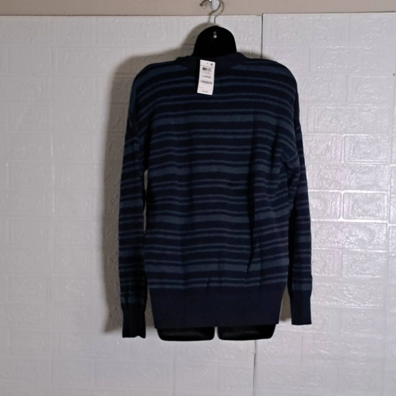 ALFANI Striped Button-Front Cardigan Sweater Large Navy