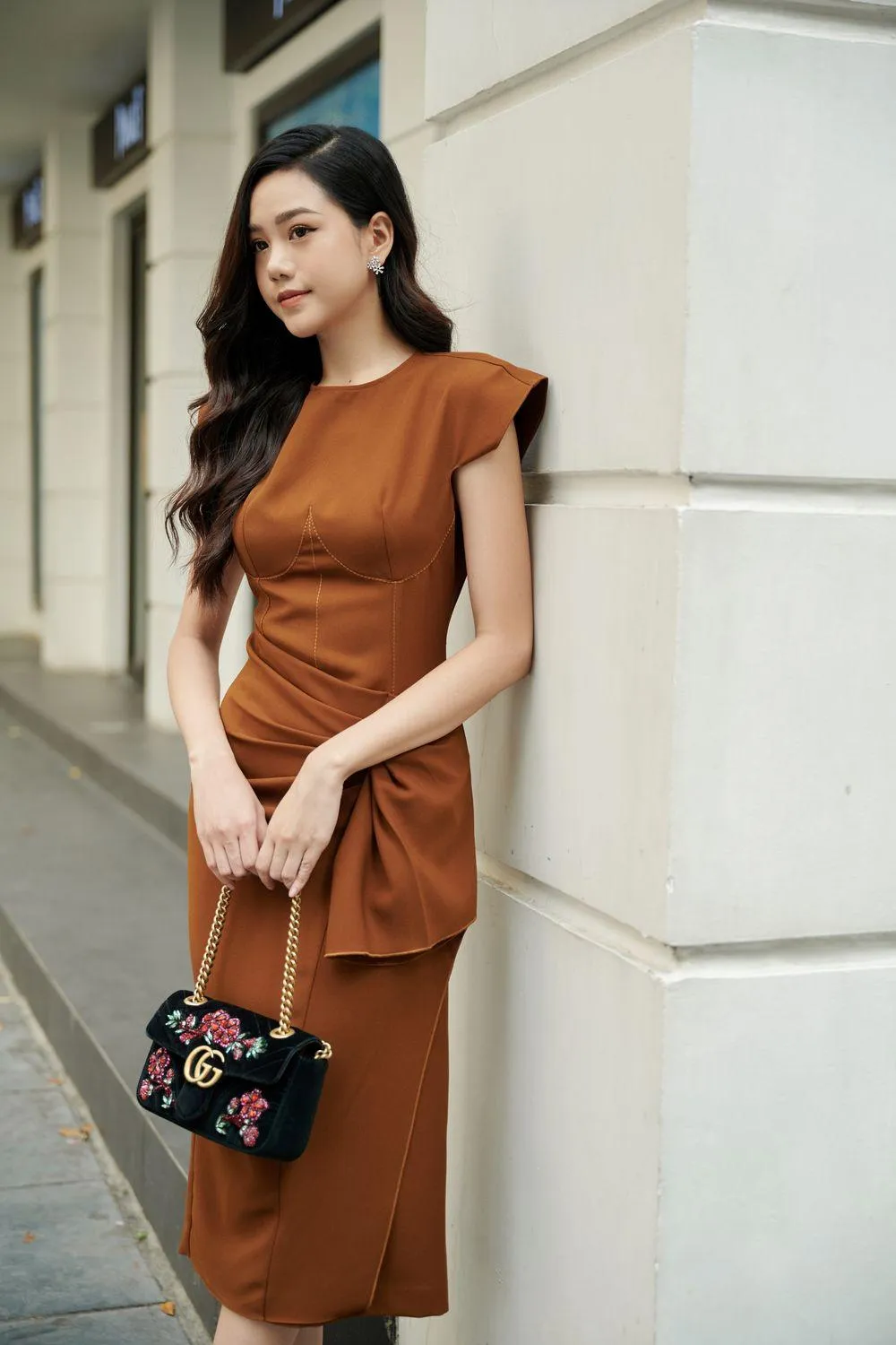 Amos Sheath Chest Cup Viscose Midi Dress
