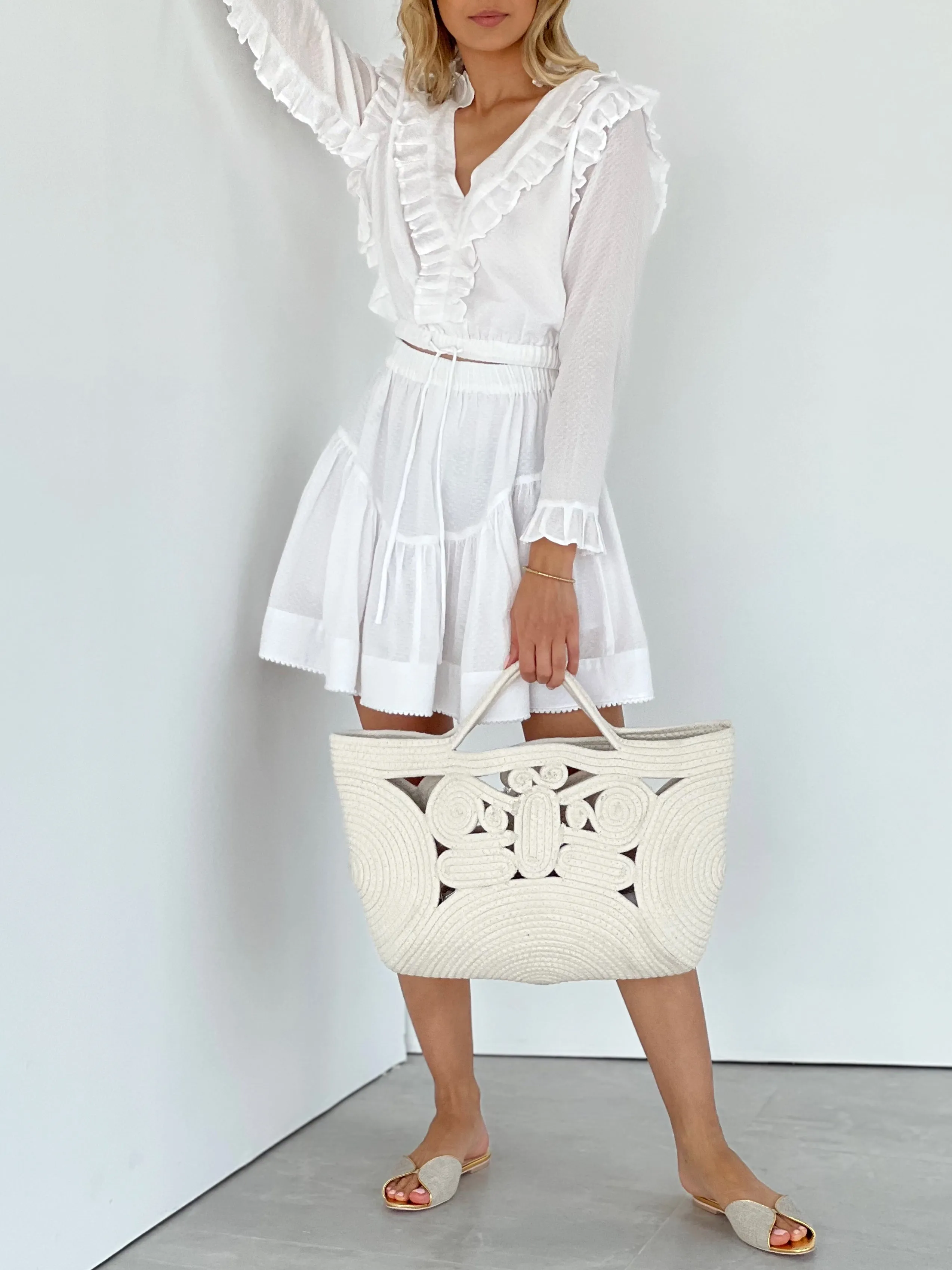 Anais Frill Cotton Textured Blouse | White 