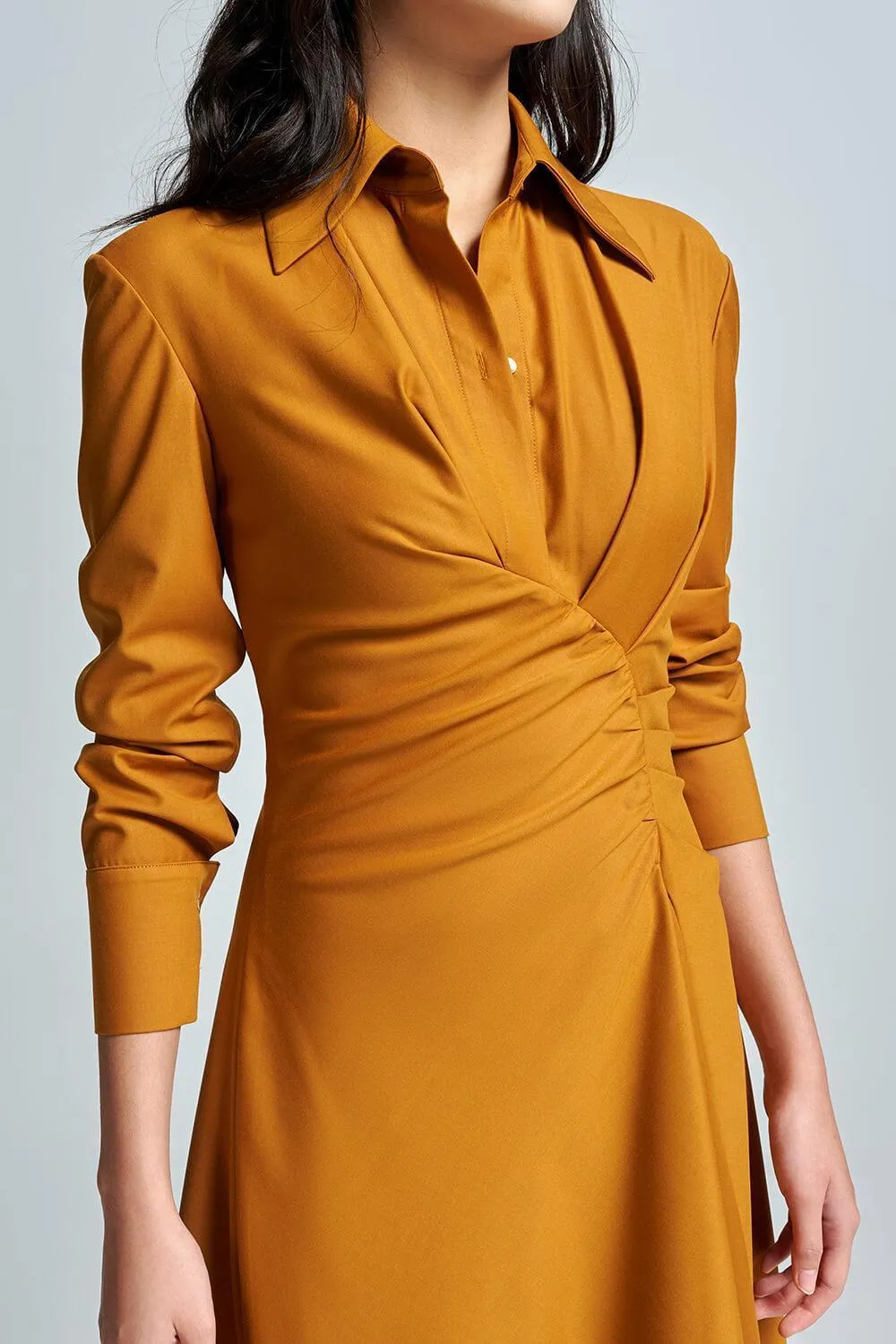 Anzu Shirt Cuff Sleeved Raw Fabric Midi Dress