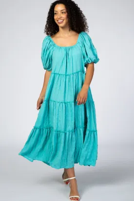 Aqua Textured Tiered Midi Dress