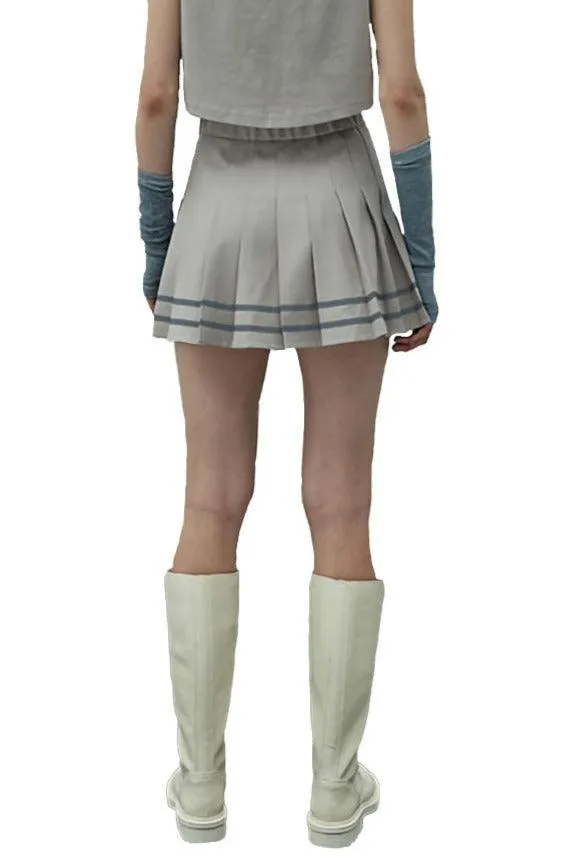 Ash Grey Pleated Reflective Stripes Skirt
