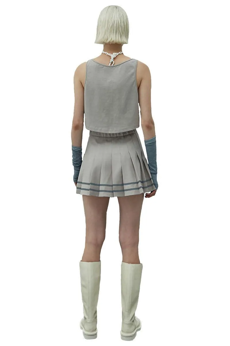 Ash Grey Pleated Reflective Stripes Skirt