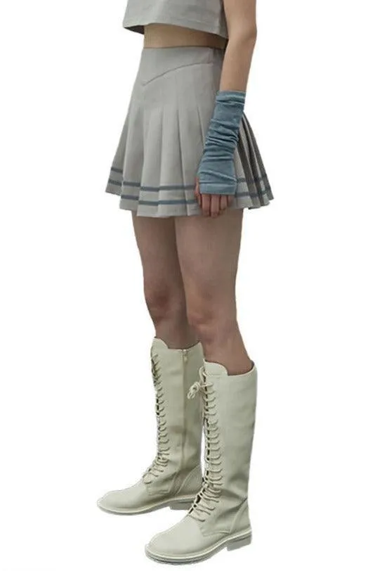 Ash Grey Pleated Reflective Stripes Skirt