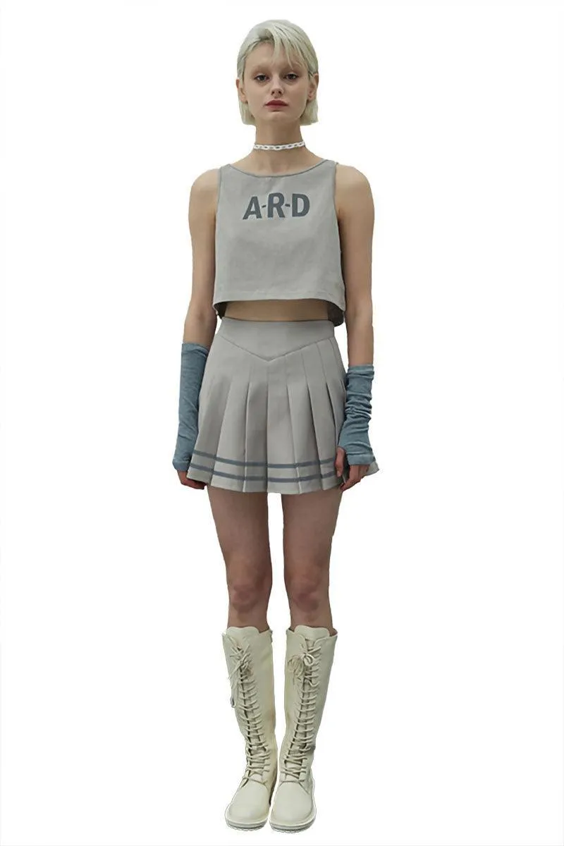 Ash Grey Pleated Reflective Stripes Skirt