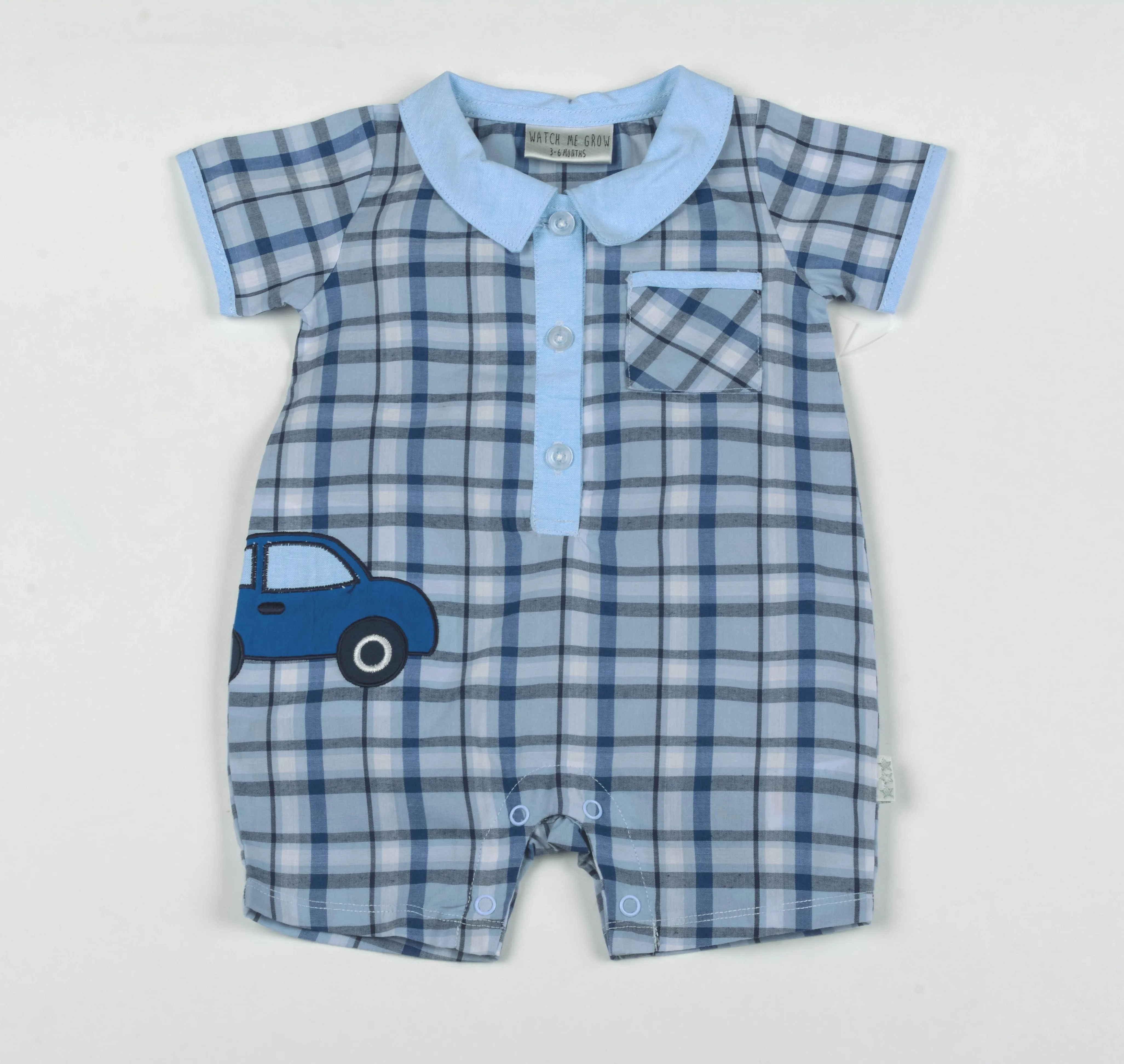Baby Boys Romper - Checked/Car - NB-6M (G1315)