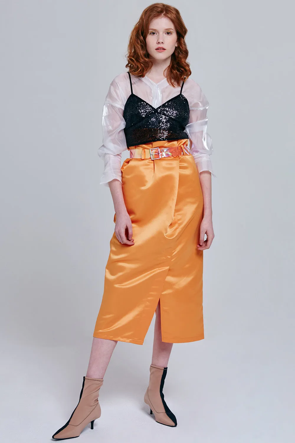Bailey Silky Midi Skirt with Belt