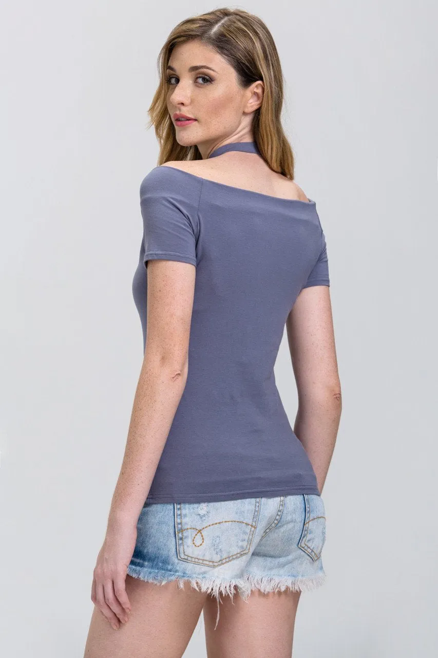 Basic Grey off the Shoulder Choker Top