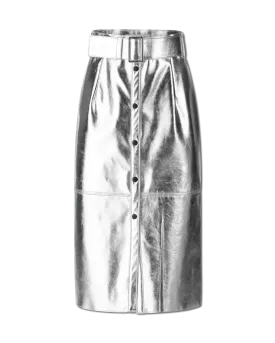 Belted Button Up Knee-Length Skirt