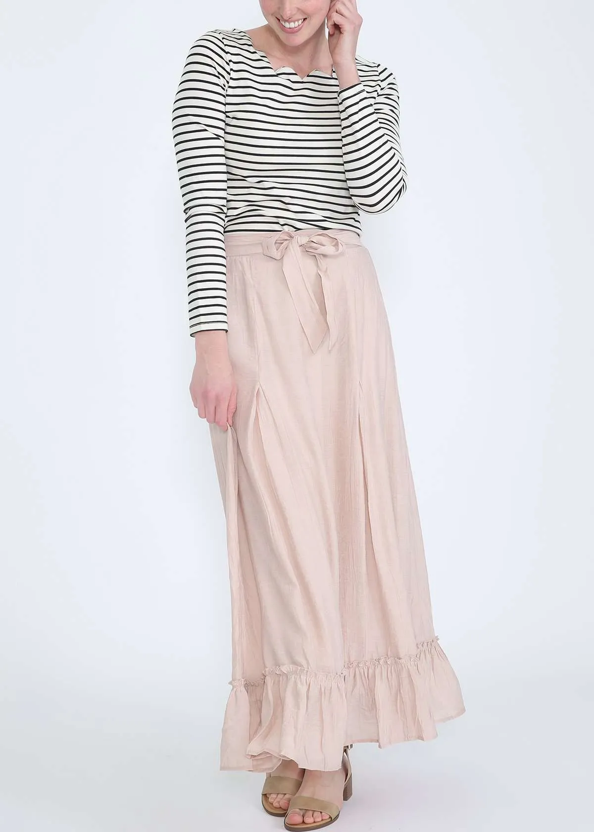 Belted Tie-Front Ruffle Maxi Skirt - FINAL SALE