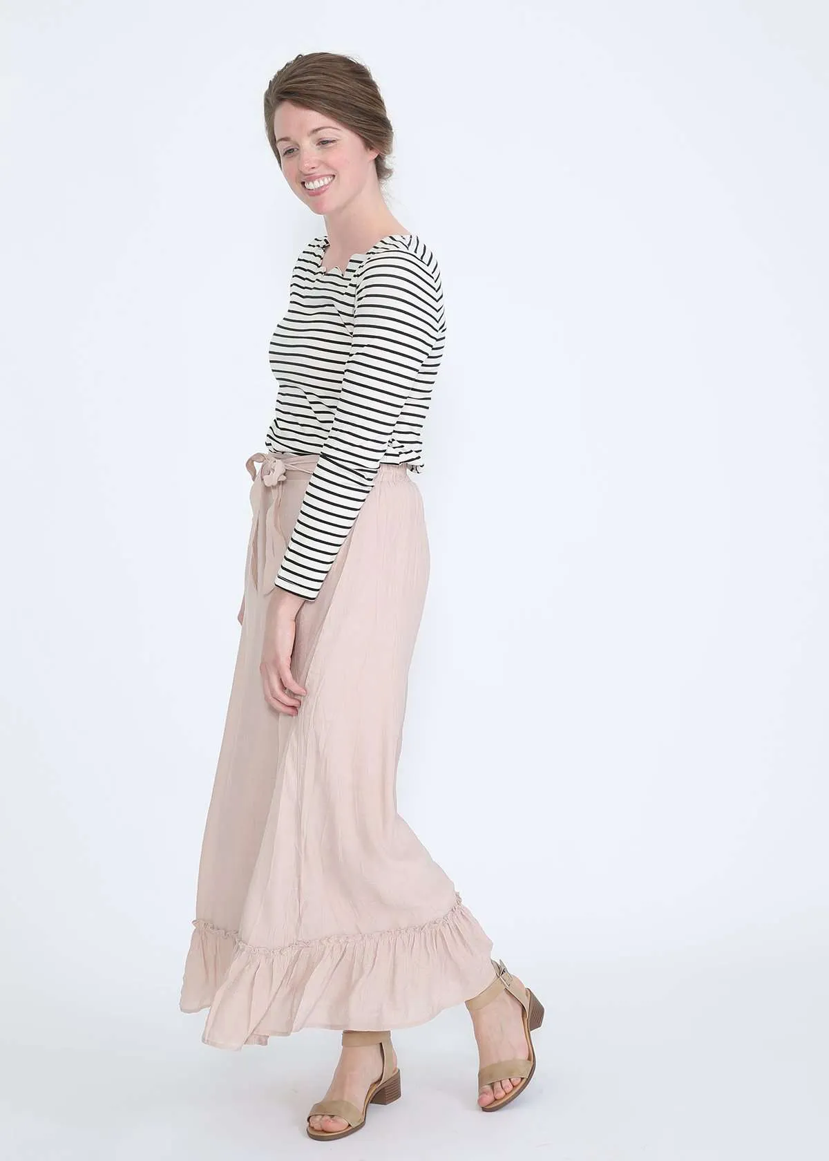 Belted Tie-Front Ruffle Maxi Skirt - FINAL SALE