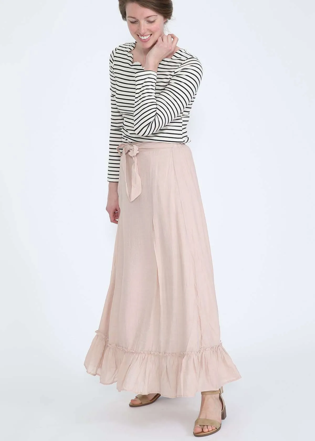 Belted Tie-Front Ruffle Maxi Skirt - FINAL SALE
