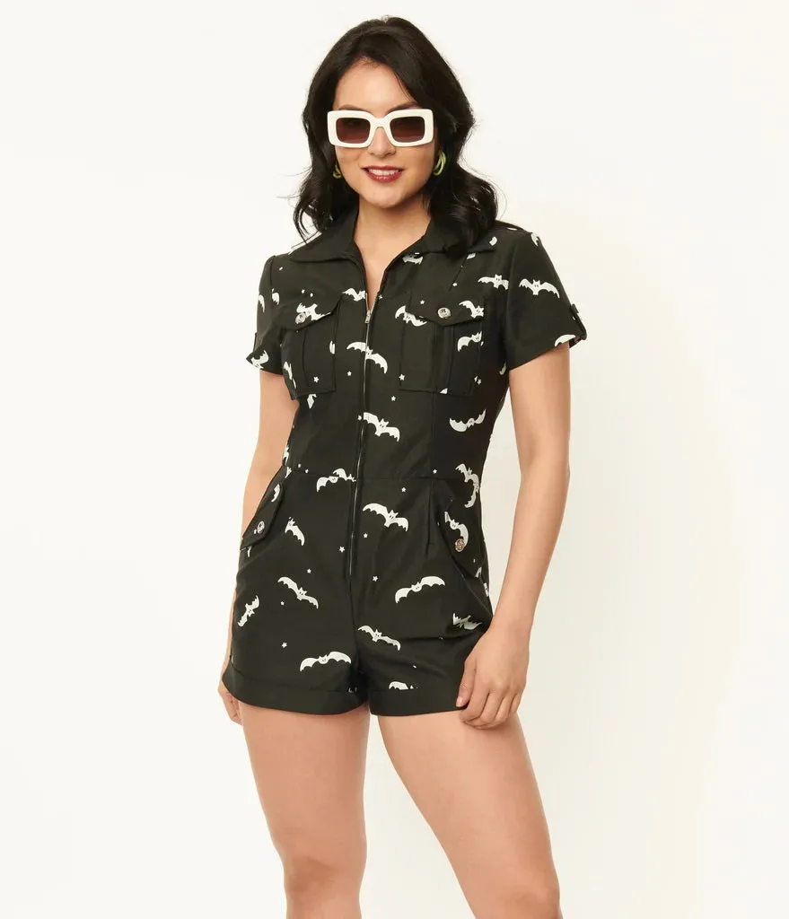 Glow-in-the-Dark Black Bat Print Mia Romper