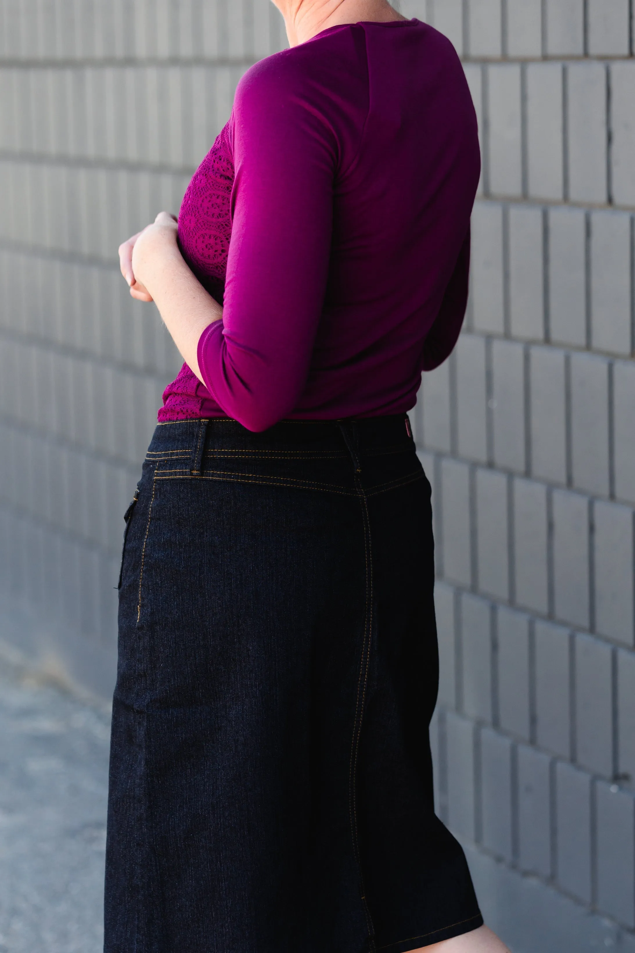 Black Denim Pocket Detail Midi Skirt - FINAL SALE