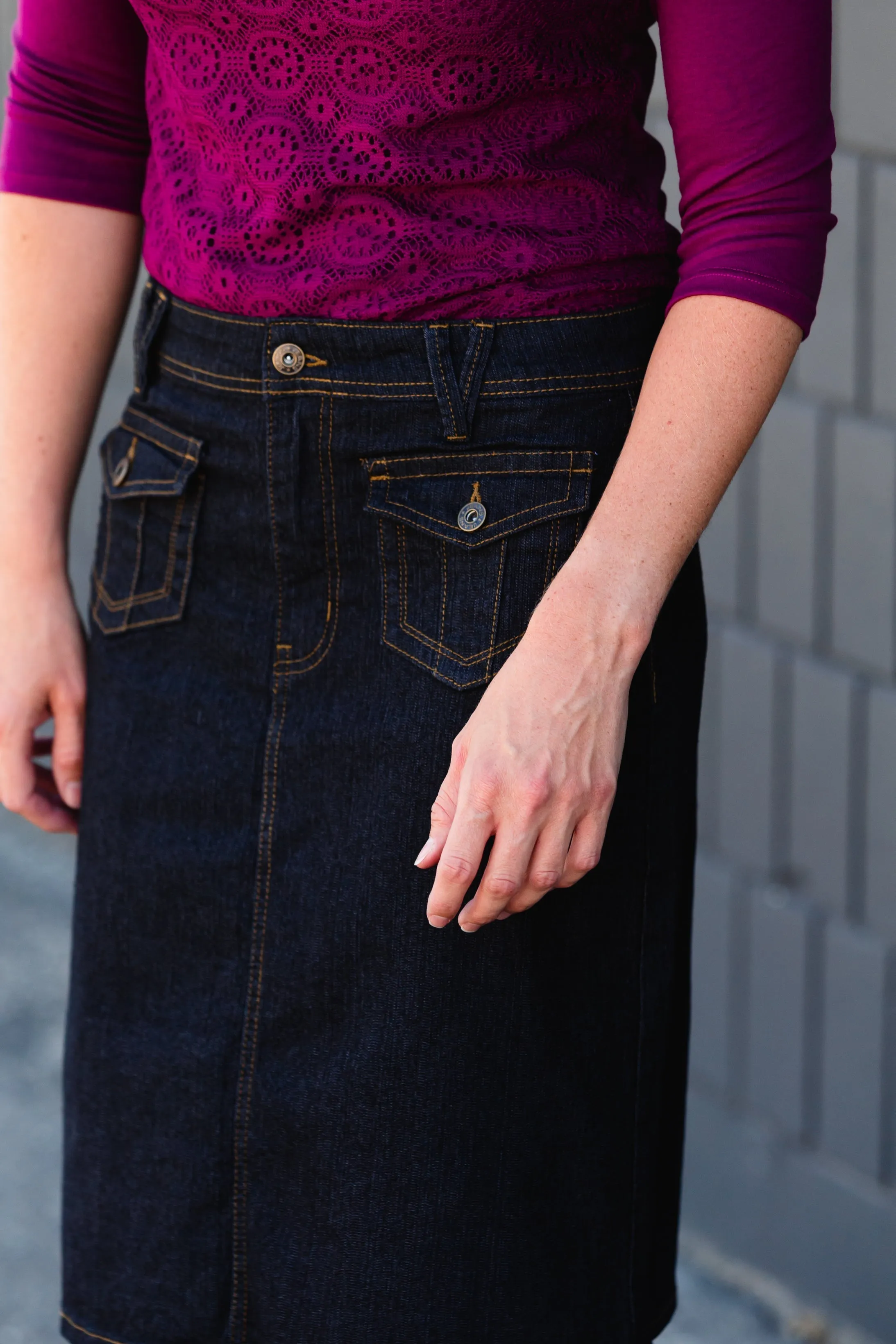 Black Denim Pocket Detail Midi Skirt - FINAL SALE