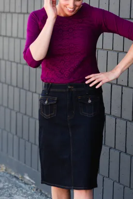 Black Denim Pocket Detail Midi Skirt - FINAL SALE