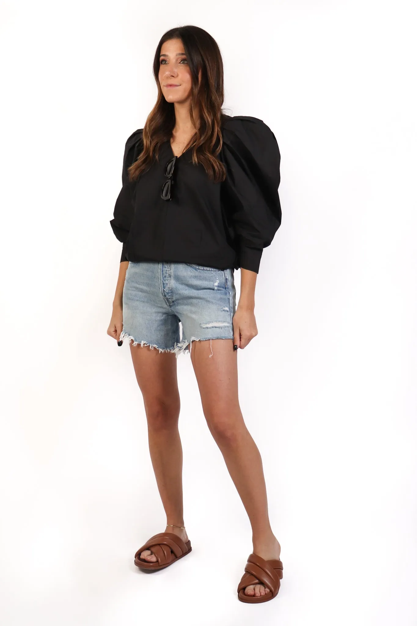 Black Exaggerated Shoulder Blouse