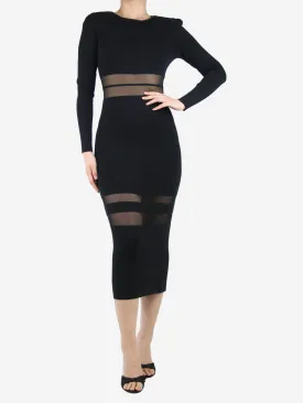 Black knit mesh-striped midi dress - size M