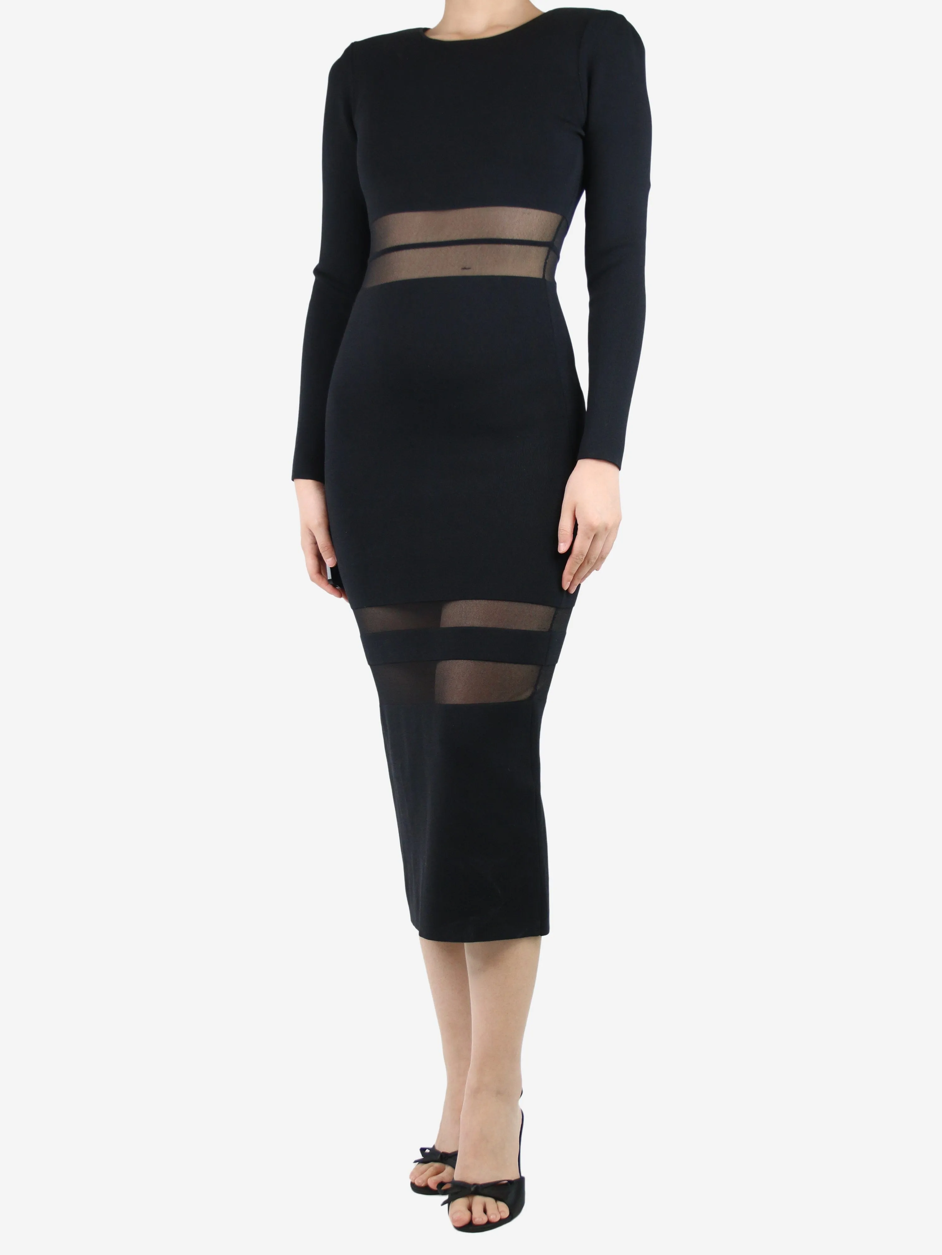 Black knit mesh-striped midi dress - size M