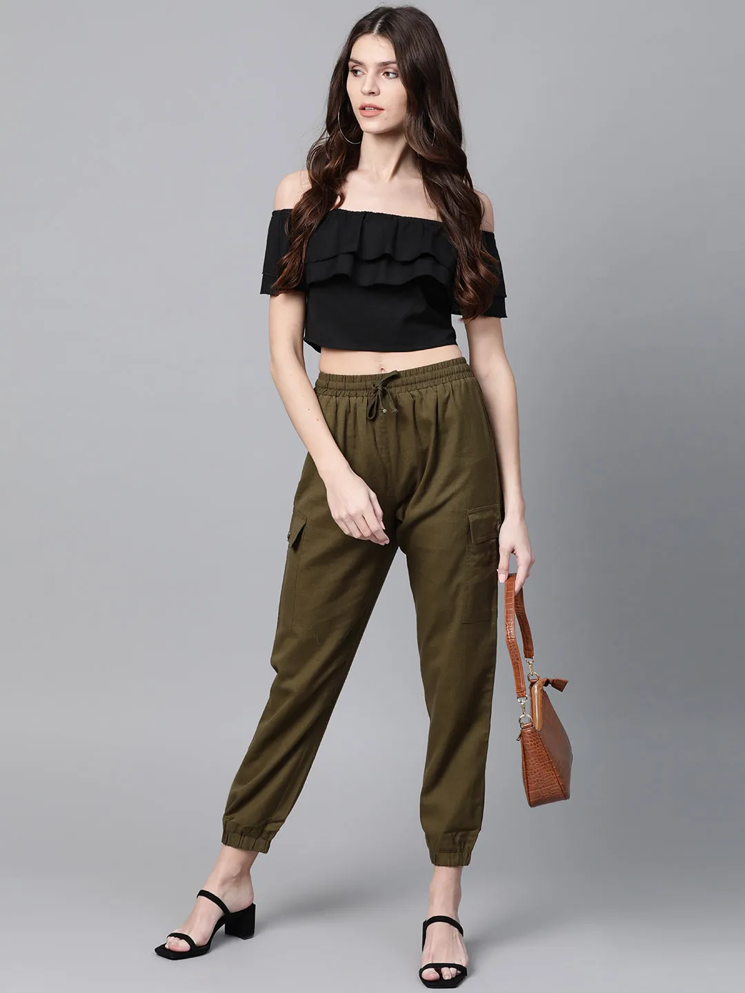 Black Off Shoulder Layer Crop Top