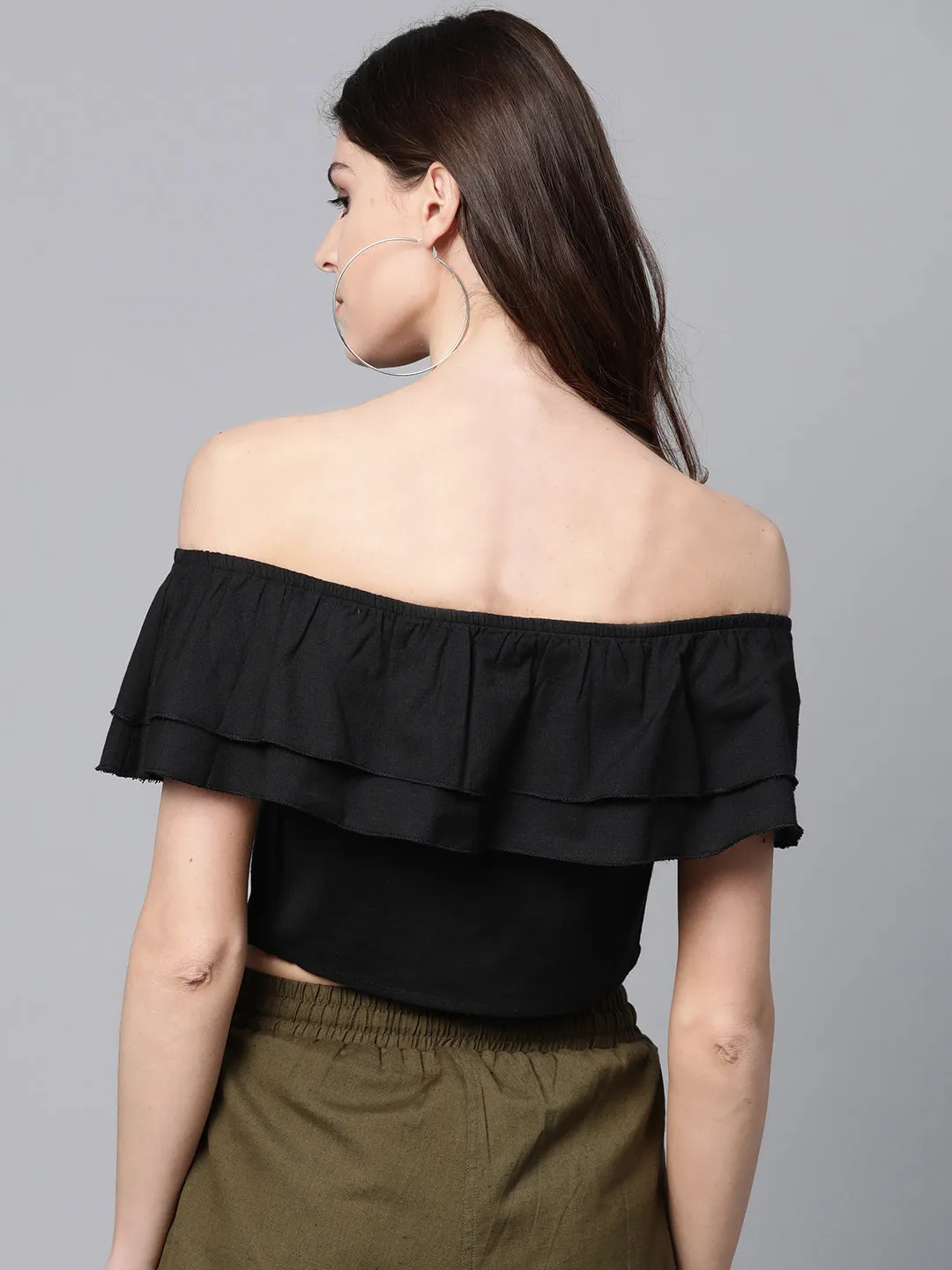 Black Off Shoulder Layer Crop Top