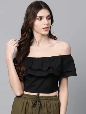 Black Off Shoulder Layer Crop Top