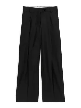 Black wide-leg wool-blend trousers