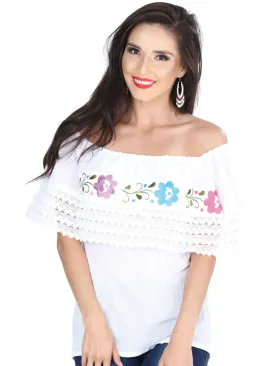 Blusa Artesanal de Olan Bordada de Flores para Mujer