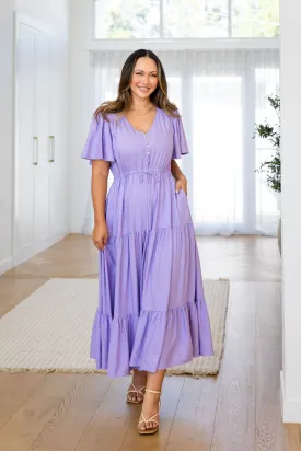 Bonnie Linen Blend Maxi Dress in Lavender