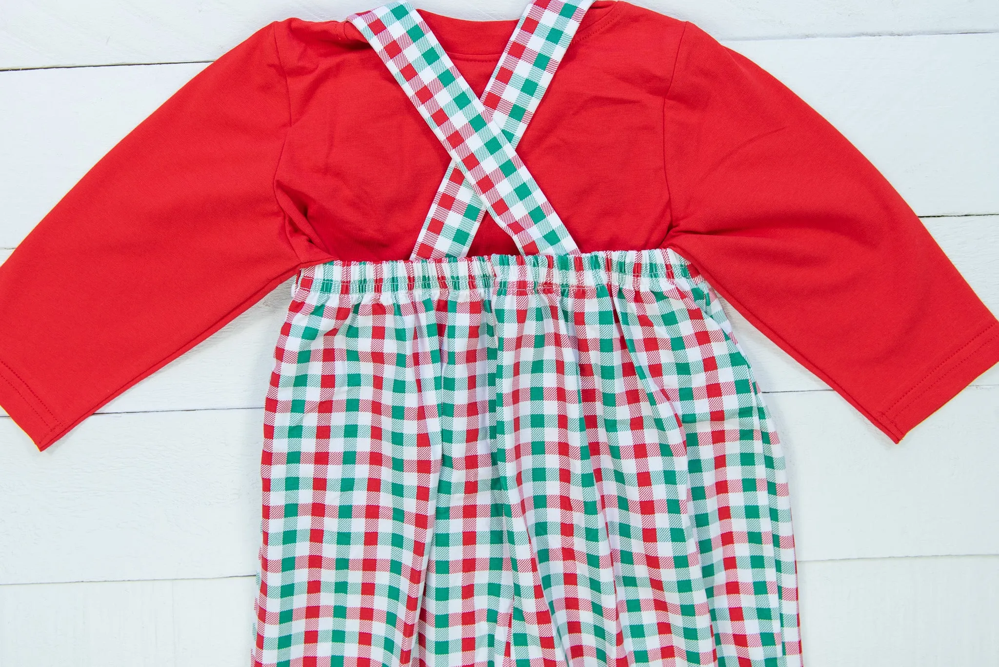 Boys Knit Green/Red Check Overall Set